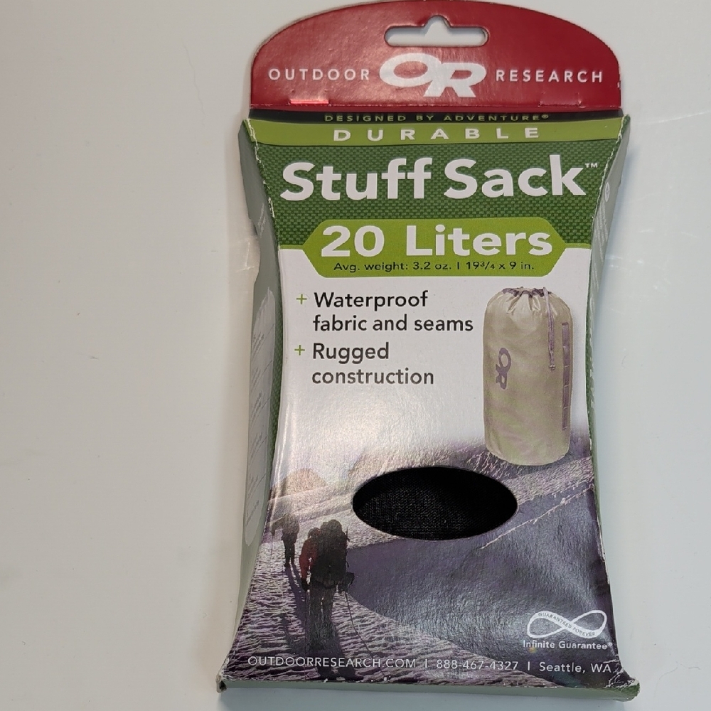 Outdoor Research Durable Stuff Sack Black  Waterproof 20 Liter Dry Bag NWT 37683